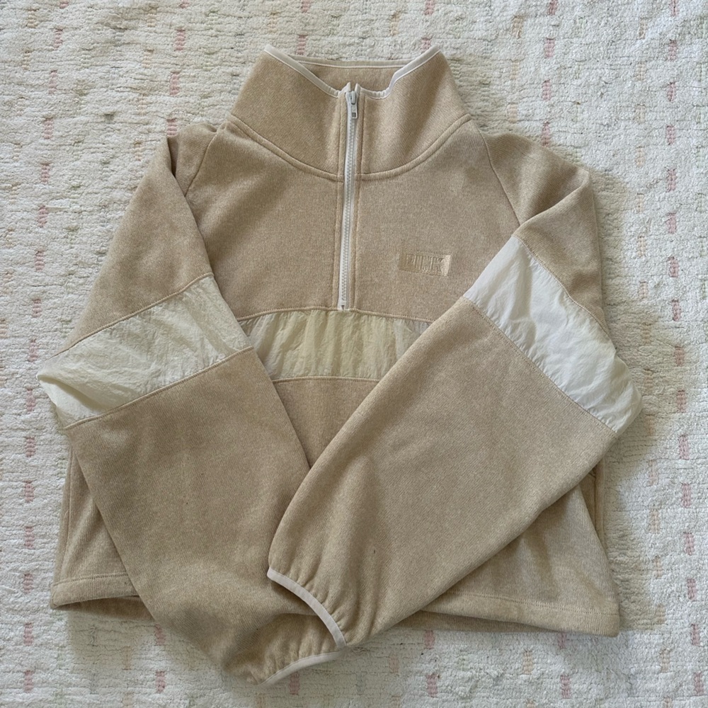 PINK Sporty Quarter Zip Sweatshirt, Size large, pink